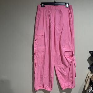 Zara Cargo Pants Pink Pull On Baggy Streetwear Boho Festival Oversized Sz XS